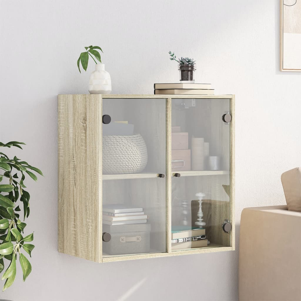 vidaXL 2 Glass Door 4 Shelf Sonoma Oak Wall Cabinet Image 9
