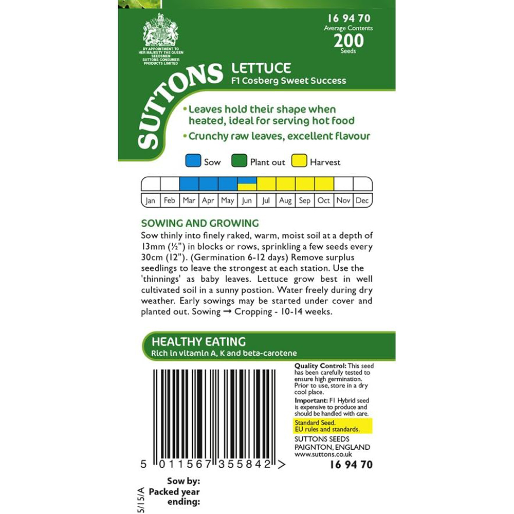 Thompson & Morgan Lettuce Seeds Cosberg Sweet Success Seeds Image 2