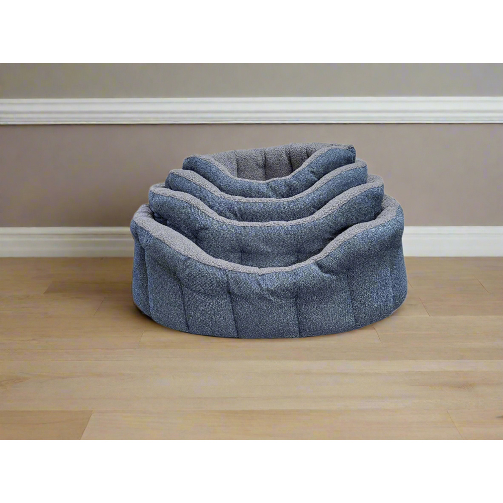 P&L Large Blue Premium Orkney Tweed Fabric Drop Fronted Softee Oval Lined Pet Bed Image 4