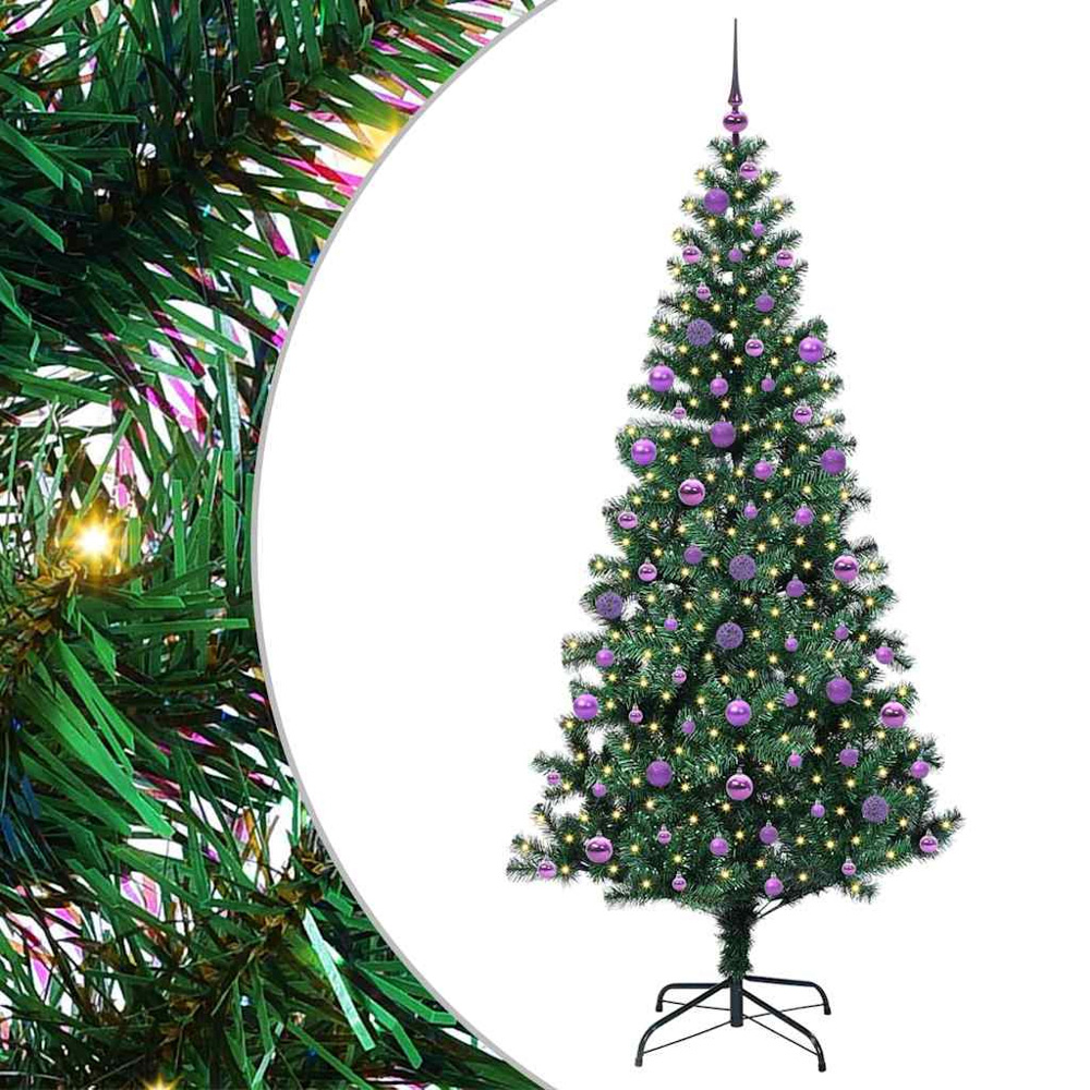 vidaXL Pre-Lit Lilac Baubles Green Artificial Christmas Tree 7ft Image 2