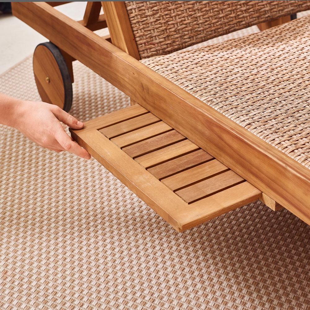 Furniturebox Paphos Natural Acacia Wood and Rattan Sun Lounger Image 6