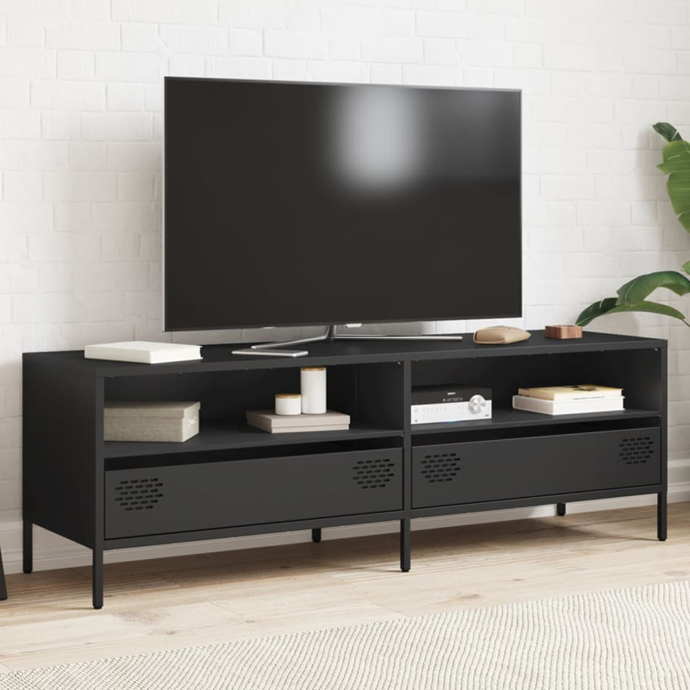 vidaXL 2 Drawer 2 Shelf Black Steel Industrial Style TV Cabinet Image 1