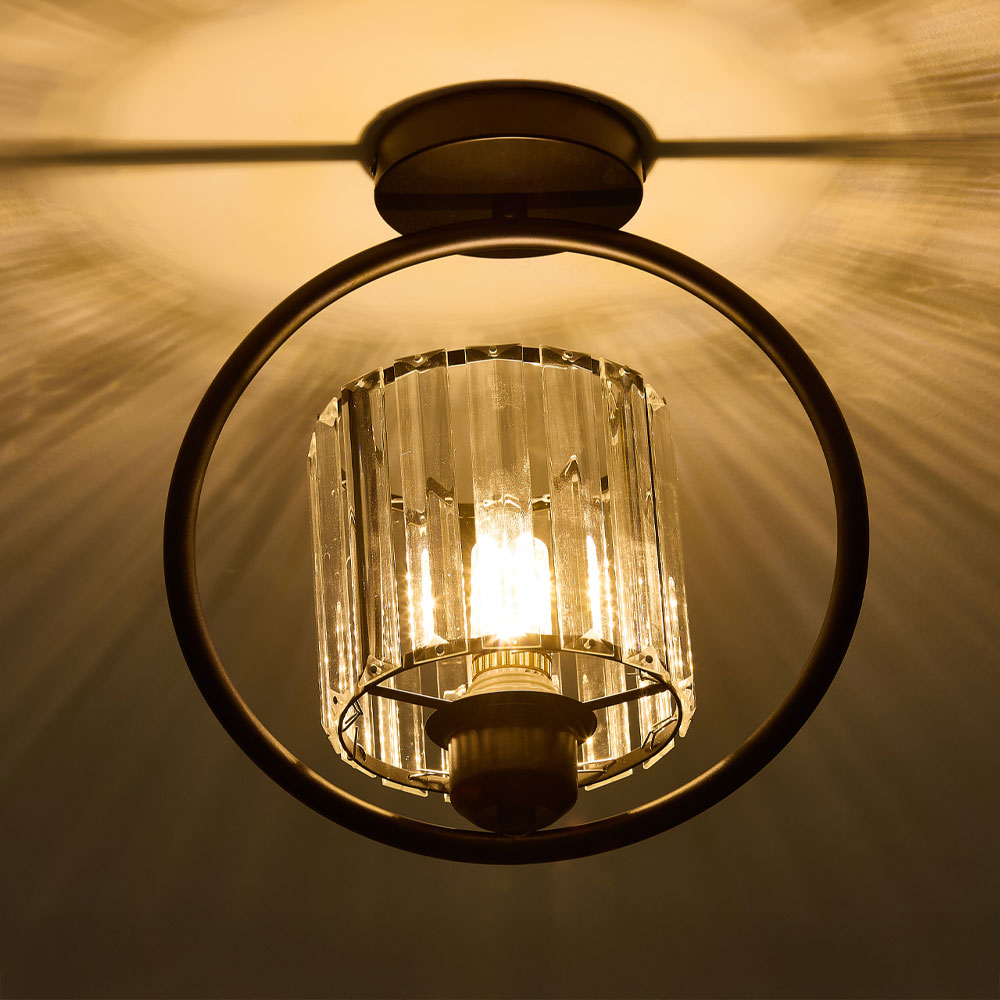 Living and Home Cylindric Shade Black Crystal E27 Ceiling Light Image 2