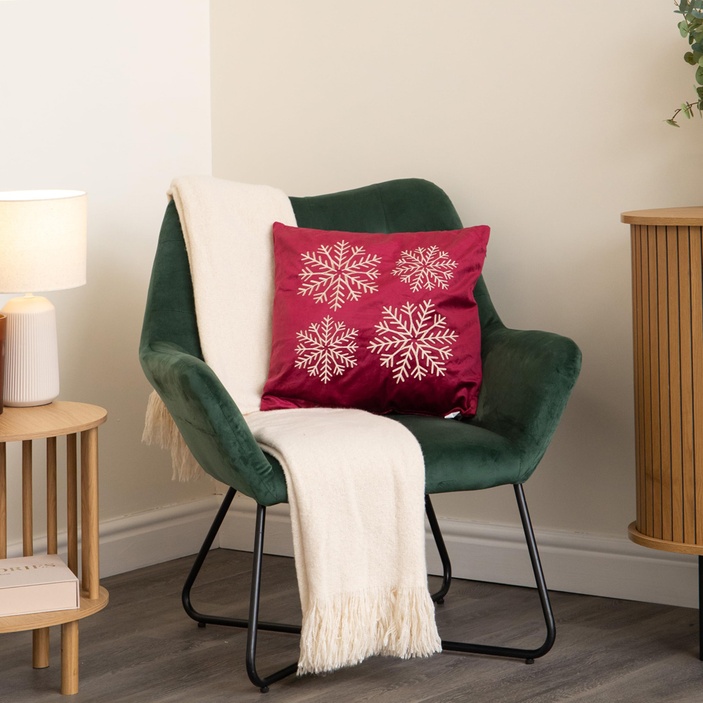 Samuel Alexander Burgundy and Gold Snowflake Soft Christmas Cushion 44 x 44cm Image 3