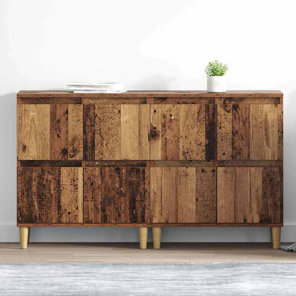 vidaXL 4 Door Old Wood Sideboard with Wooden Legs Set of 2 Image 1
