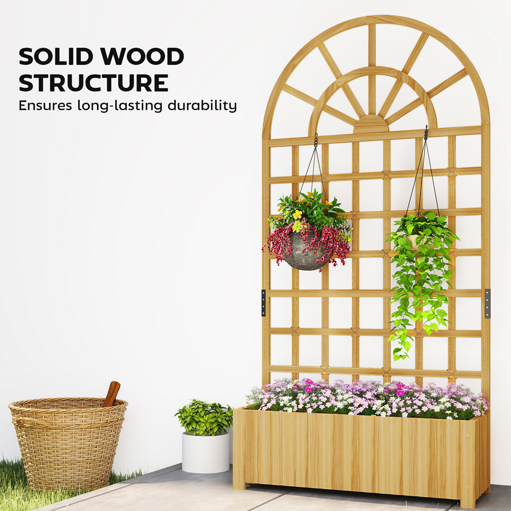 Outsunny Natural Wooden Raised Garden Bed with Lattice Trellis 180 x 30 x 90cm Image 5
