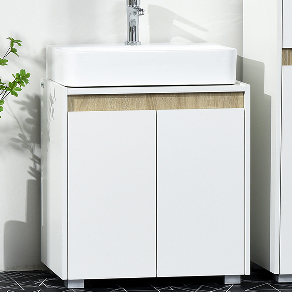 Kleankin White Modern Bathroom Sink Cabinet Image 1