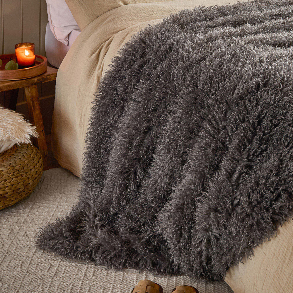 Furn Rowan Grey Reversible Faux Fur Throw 130 x 175cm Image 2
