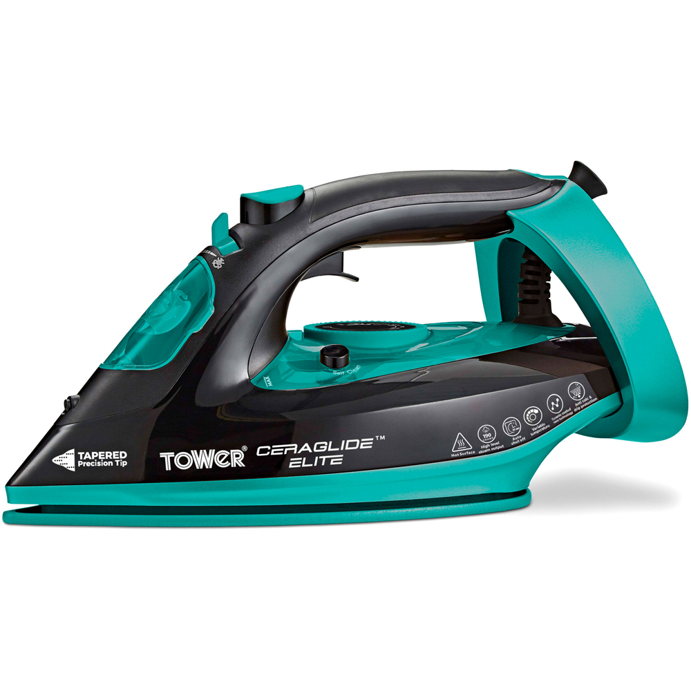 Tower Ceraglide Black and Teal Steam Iron 3100W Image 1