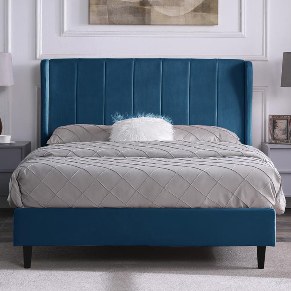 Seconique Double Blue Velvet Amelia Bed Frame Image 1