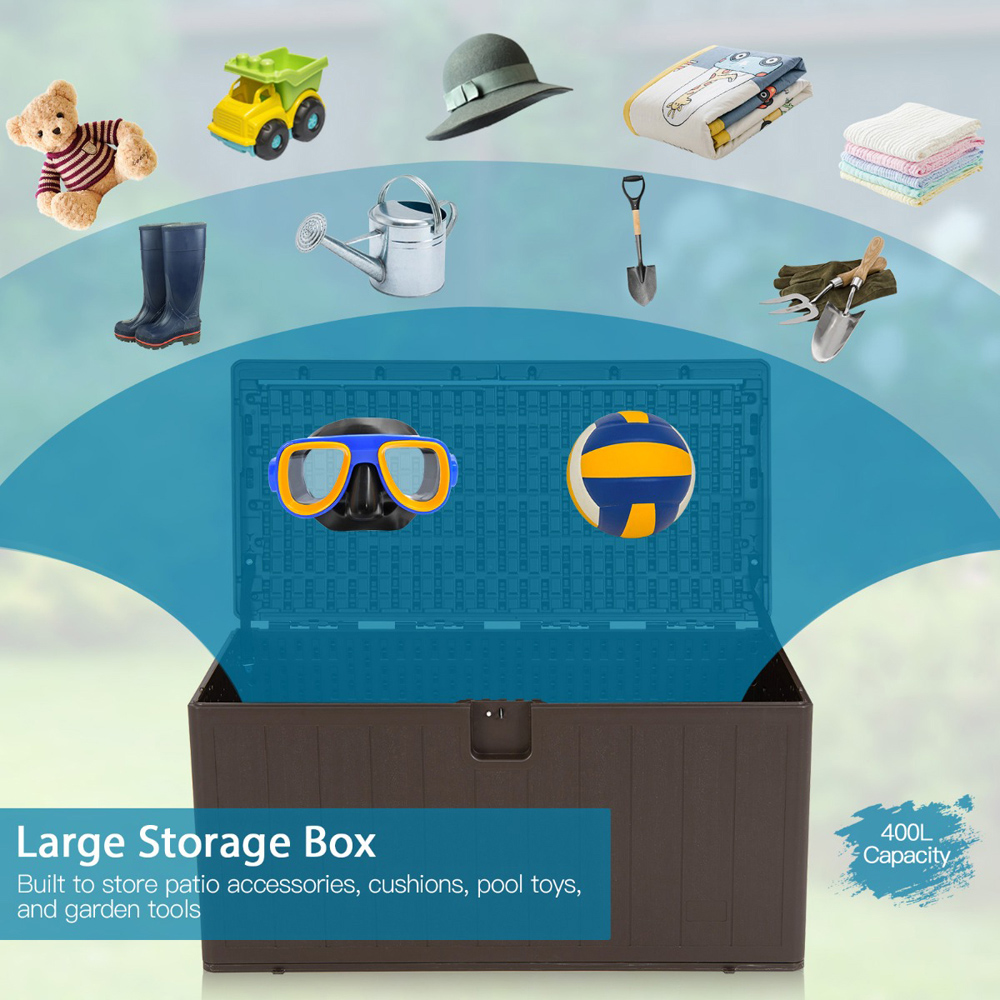 Costway 400L Outdoor Storage Deck Box with Lockable Cover Image 8