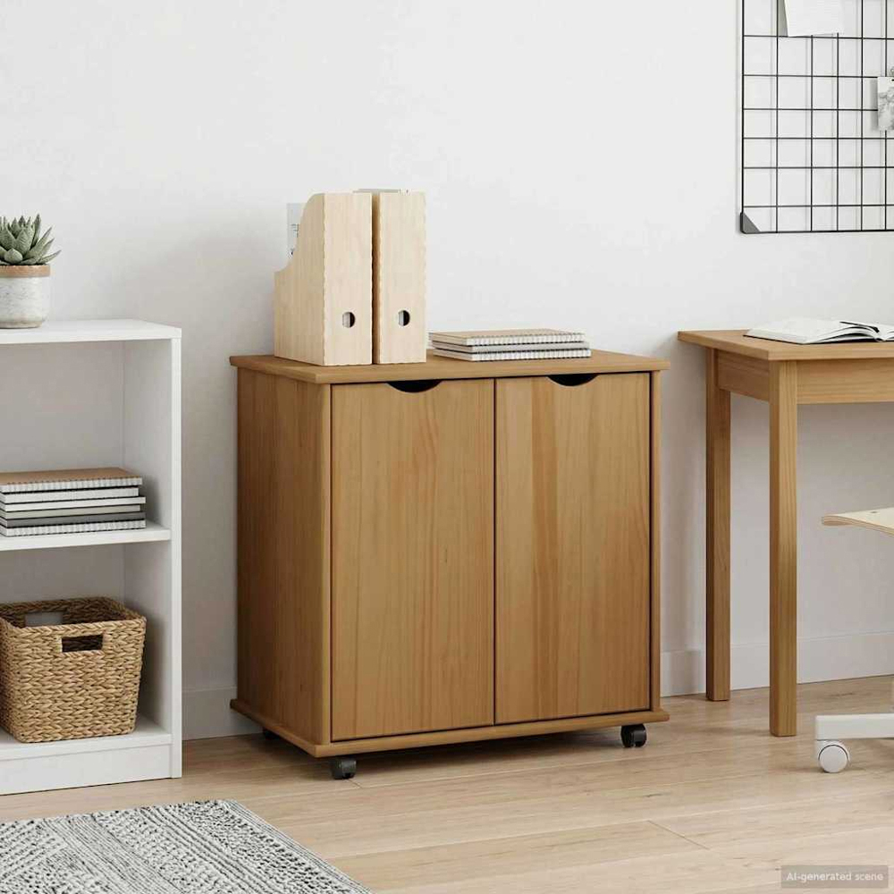 vidaXL 2 Door 2 Shelf Brown Minimalist Rolling Storage Cabinet Image 8