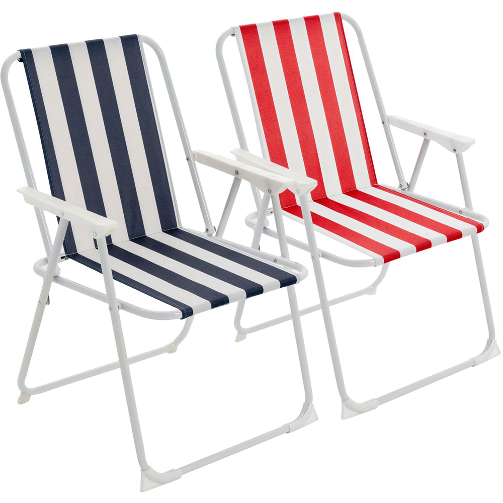 Harbour Housewares Set of 2 Blue and Red Stripe Folding Metal Beach Chair Image 2