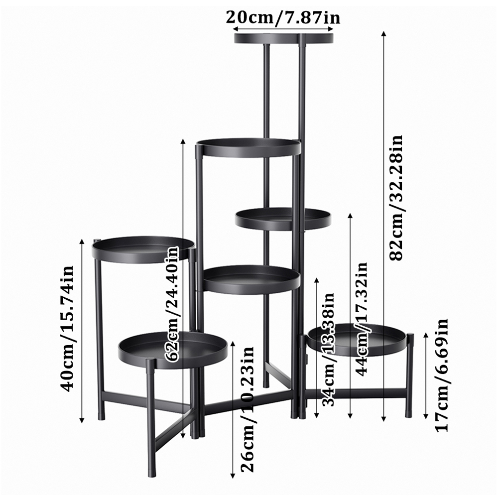 Living and Home Black 7-Tier Freestanding Foldable Metal Plant Stand Image 8