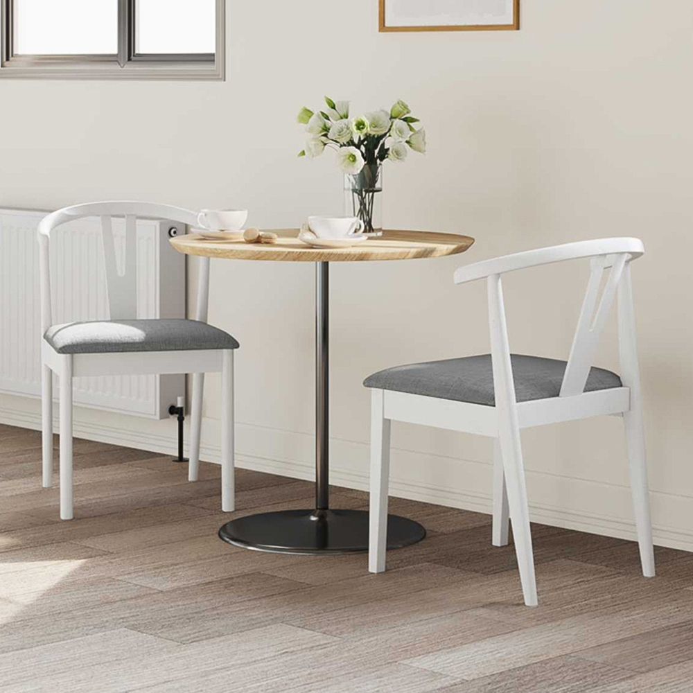 vidaXL Set of 2 White and Grey Rubberwood Dining Chairs Image 1