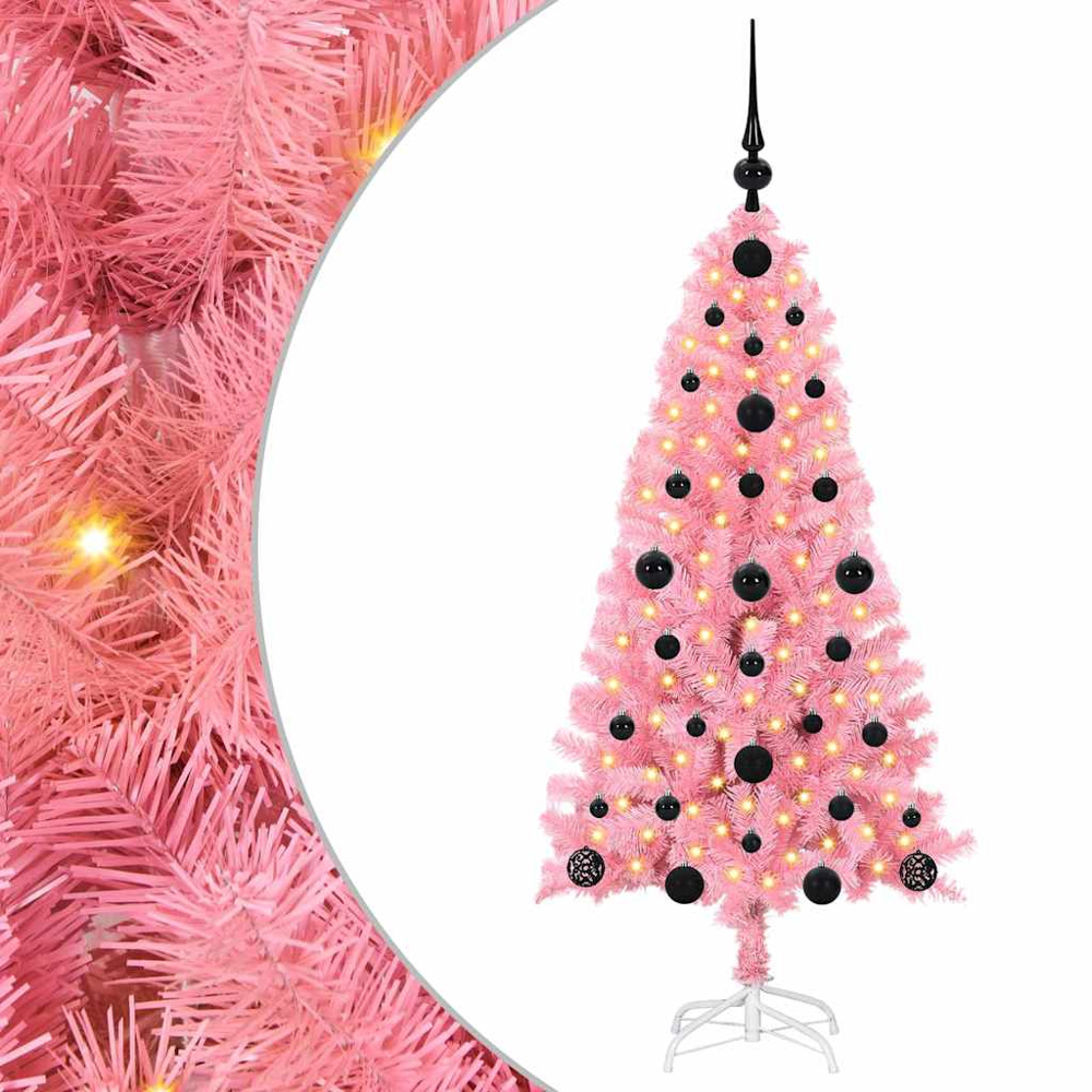 vidaXL Pre-Lit Black Bauble Pink Artificial Christmas Tree 5ft Image 6