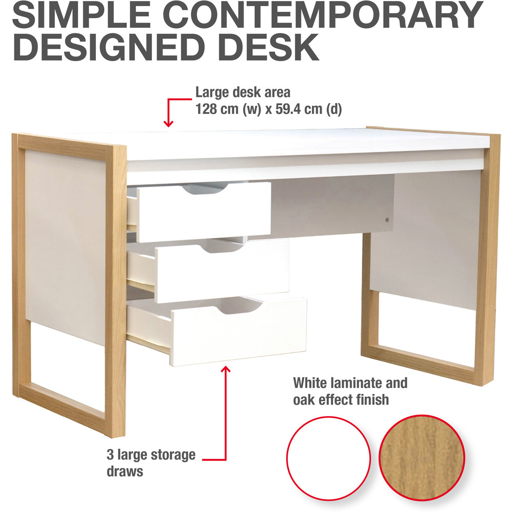 TTAP Alcarno White and Oak Effect 3 Drawer Office Computer Desk Image 6