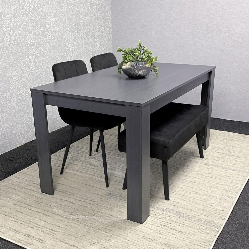 Portland 4 Seater Wooden Dark Grey Arrow Design Dining Set with Velvet Chairs and Bench Image 2
