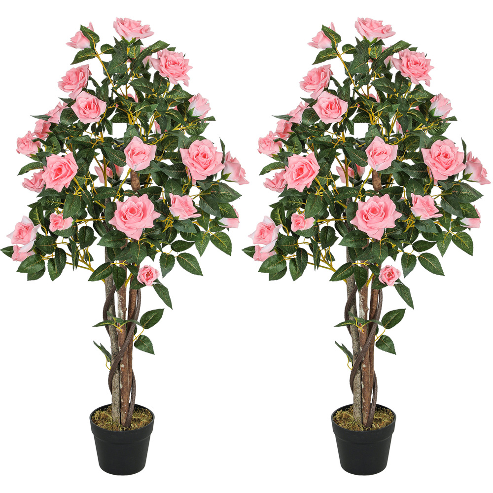 Portland Pink Rose Decorative Artificial Plant in Pot 2 Pack Image 1