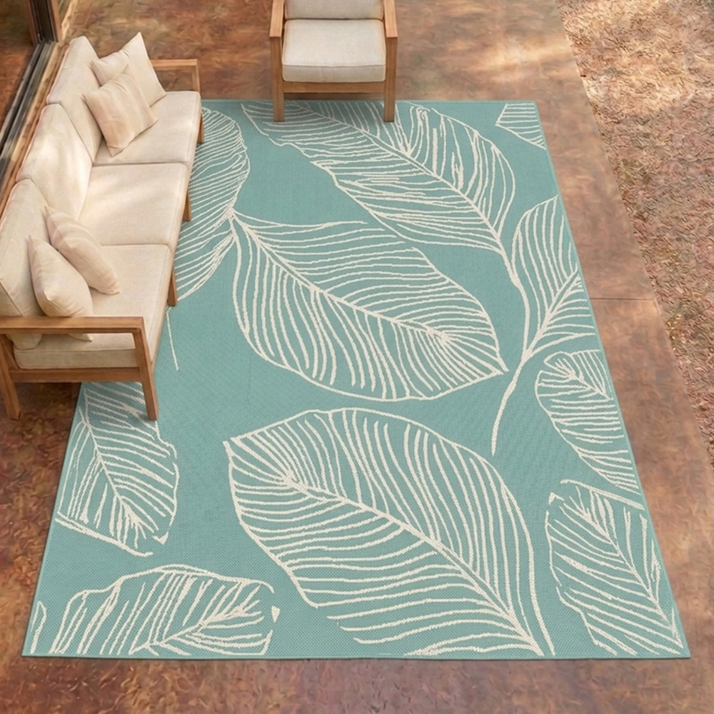 Portland Rugstyle Aqua Leaf Rug 80 x 150cm Image 1