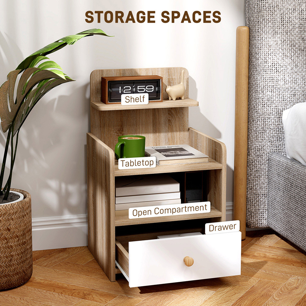 Portland Single Drawer 3 Shelf Natural Wood Effect Bedside Table Image 7