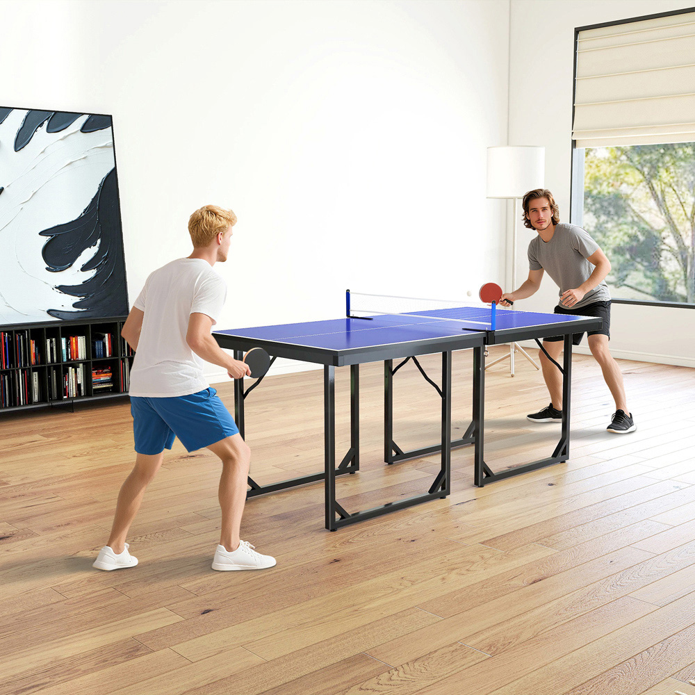 HOMCOM Blue Foldable Indoor Tennis Table with Net Image 2