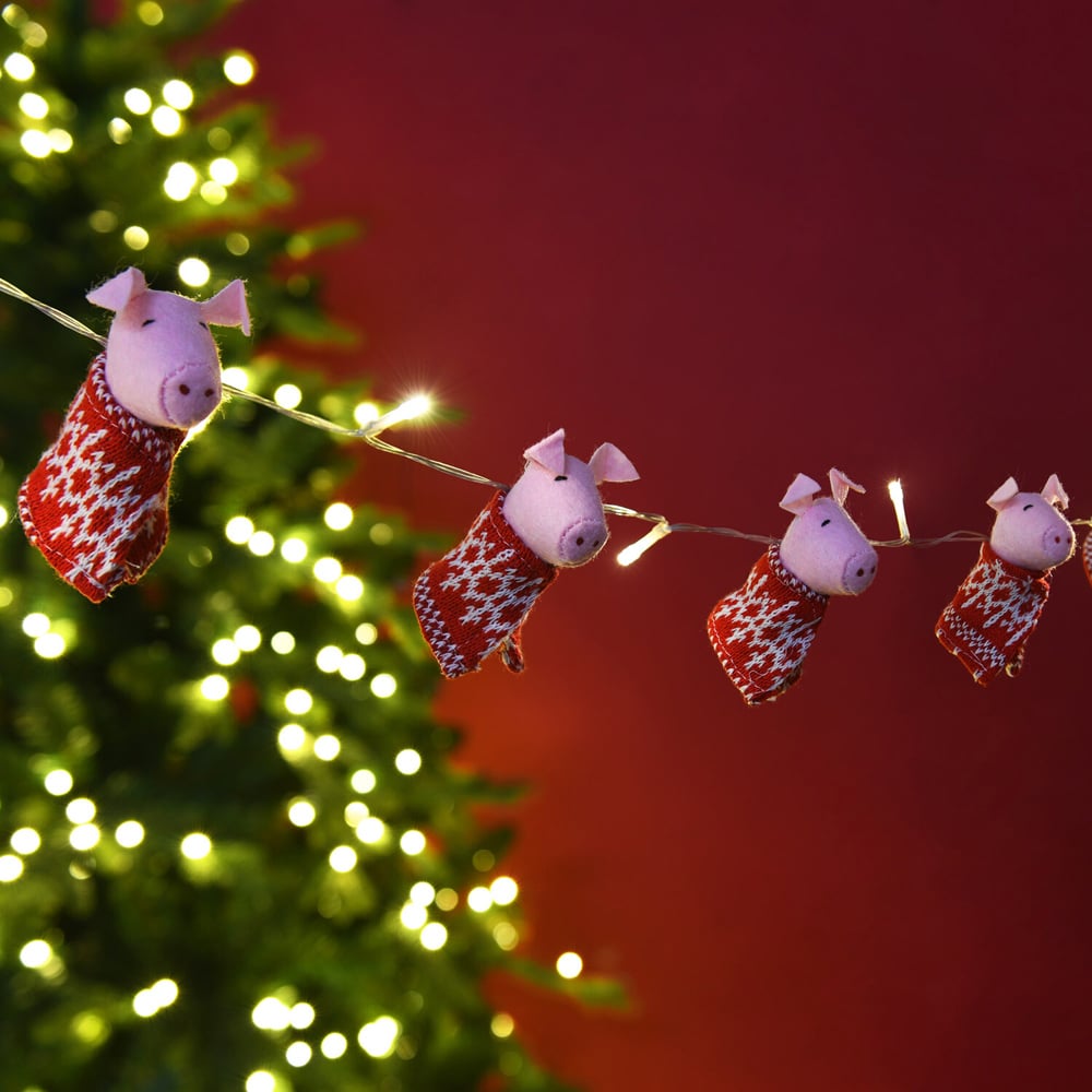 10 LED Pigs in Blanket String LightPink and Red Image 1