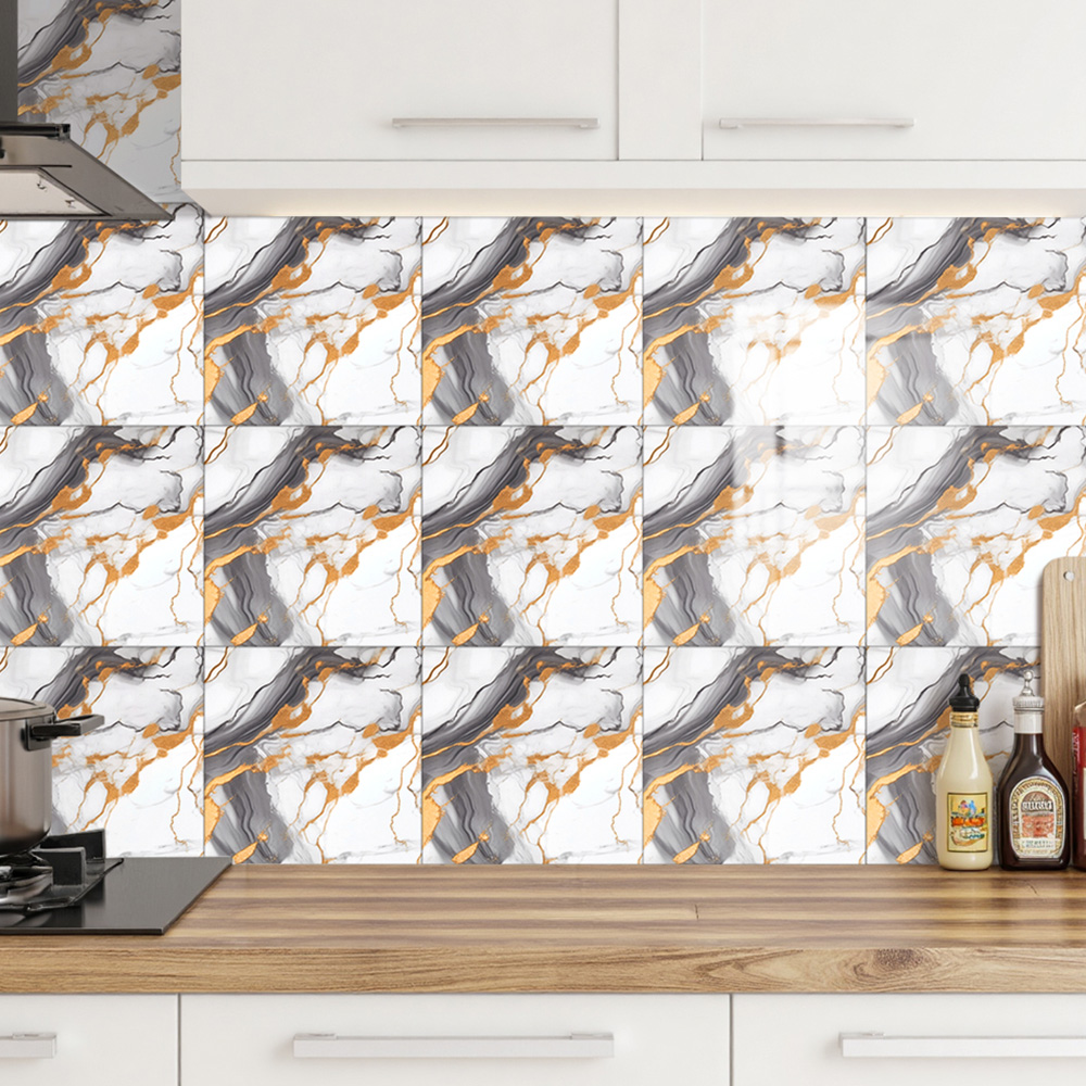 Living and Home Marble Patterned Multicolour PVC Self Adhesive Wall Sticker 10 Pack Image 8