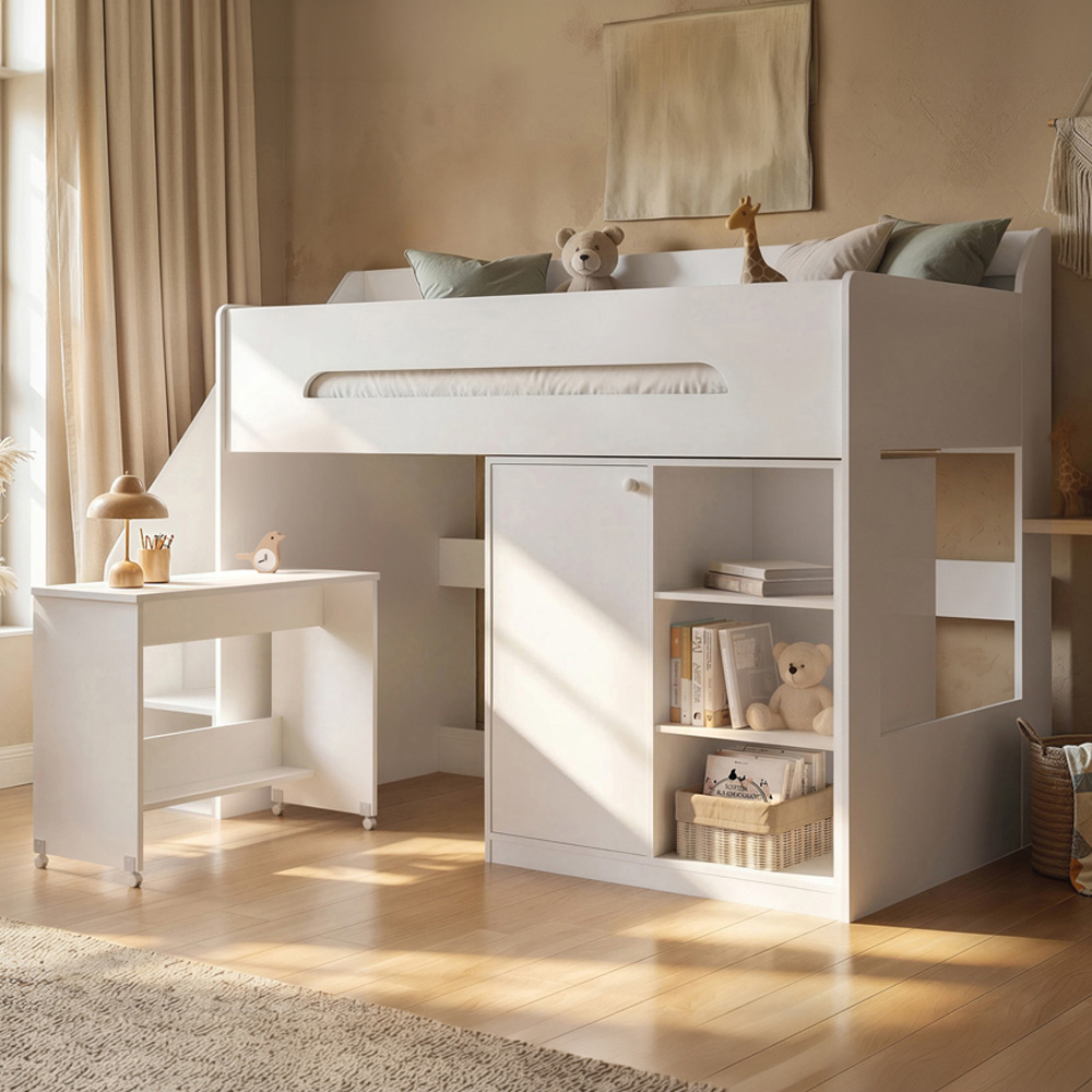 Flair Stepaside Single White High Sleeper Workstation Image 1