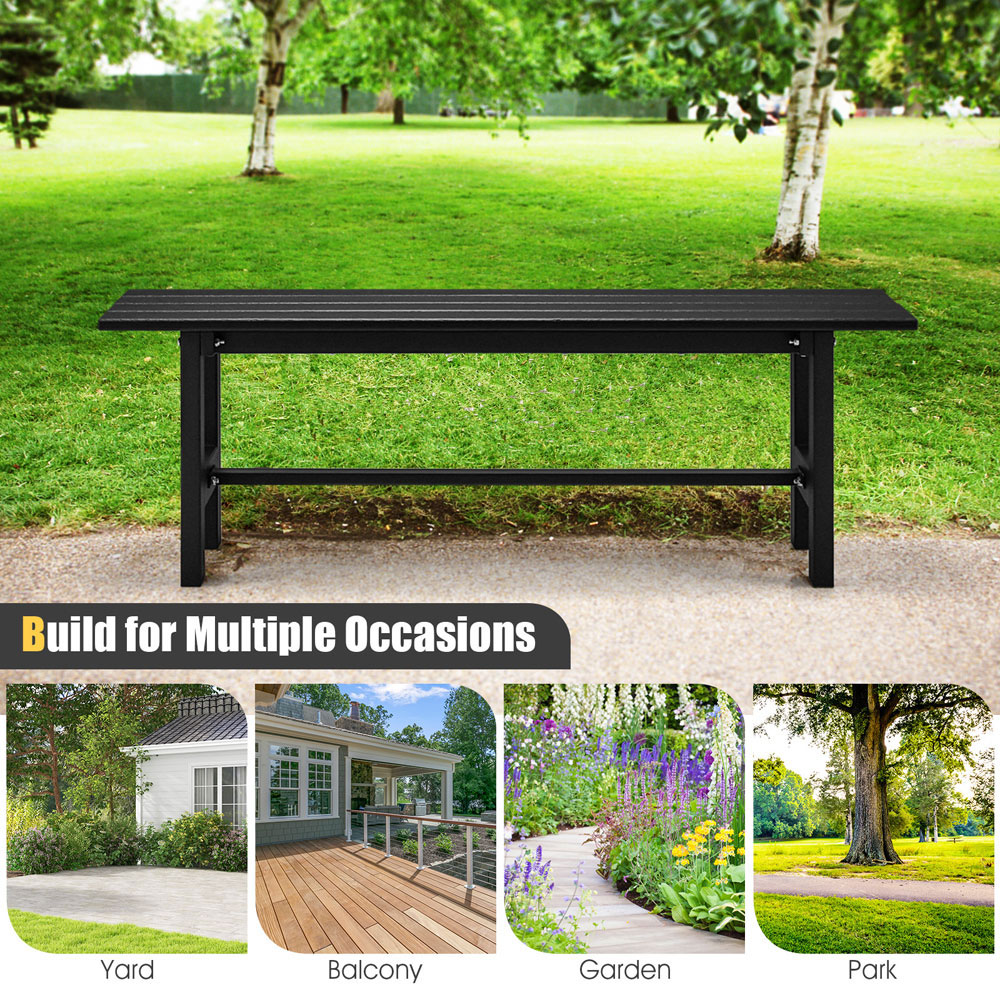 Costway 2 Seater Black Outdoor Bench with Slatted Seat Image 5