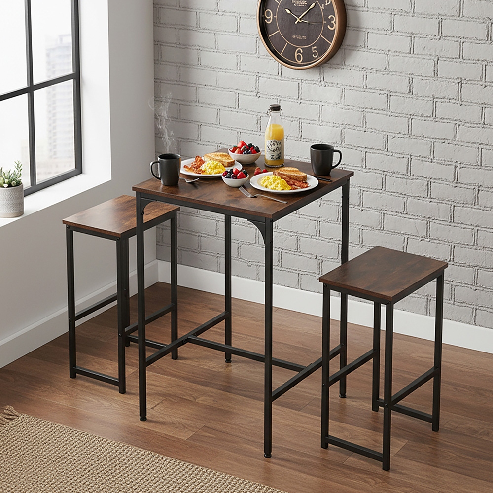 Living and Home 2 Seater Vintage Black Bar Table and Stool Set Image 7