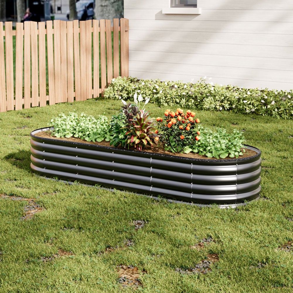 Living and Home Anthracite Oval Galvanised Steel Raised Garden Bed 240 x 42cm  Image 7
