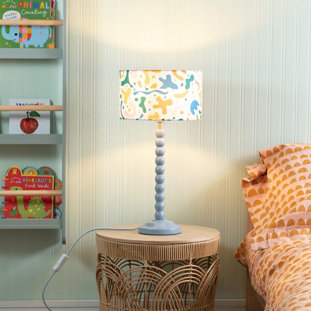 ValueLights Bobbins Abstract Shapes Drum Shade Powder Blue LED Table Lamp Image 2