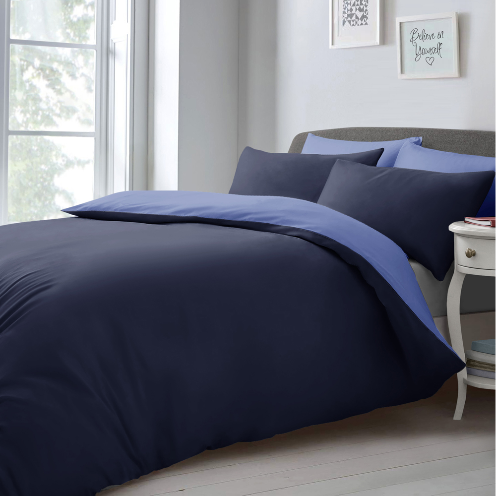 Velosso King Size Blue and Navy Microfibre Reversible Duvet Cover Set Image 3