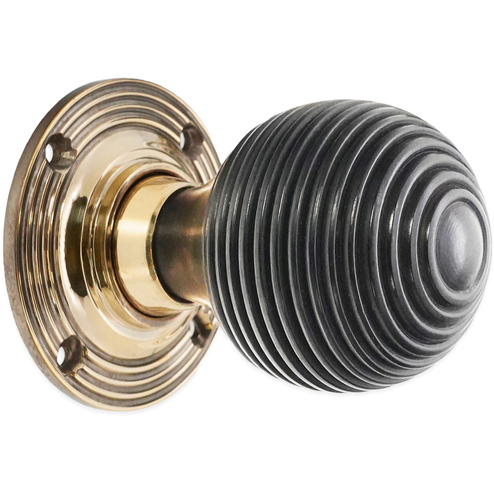 Spira Brass Aged Brass Ebony Beehive Rim and Mortice Door Knob 2 Pack Image 3