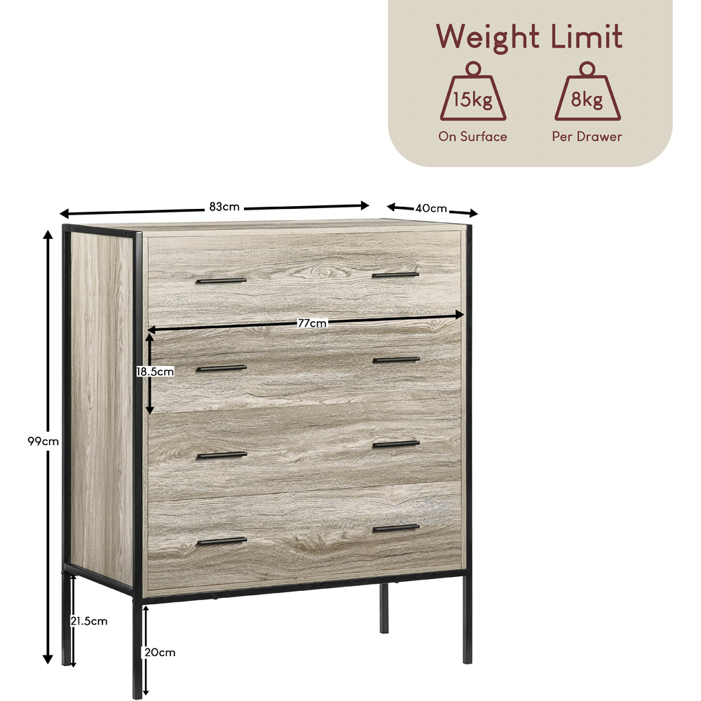Vida Designs Brooklyn 4 Drawer Grey Rustic Metal Frame Chest of Drawers Image 8
