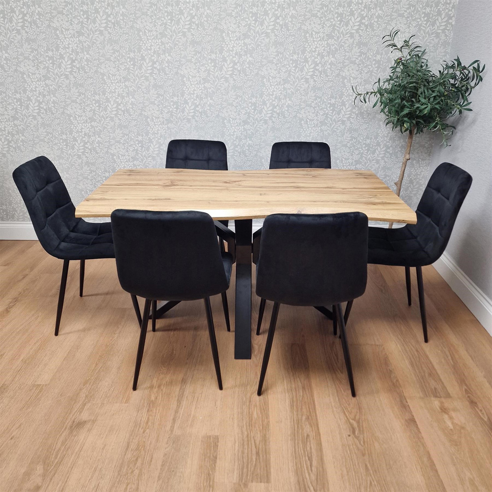 Kosy Koala 6 Seater Tufted Velvet Wooden Dining Set Black and Brown Image 8