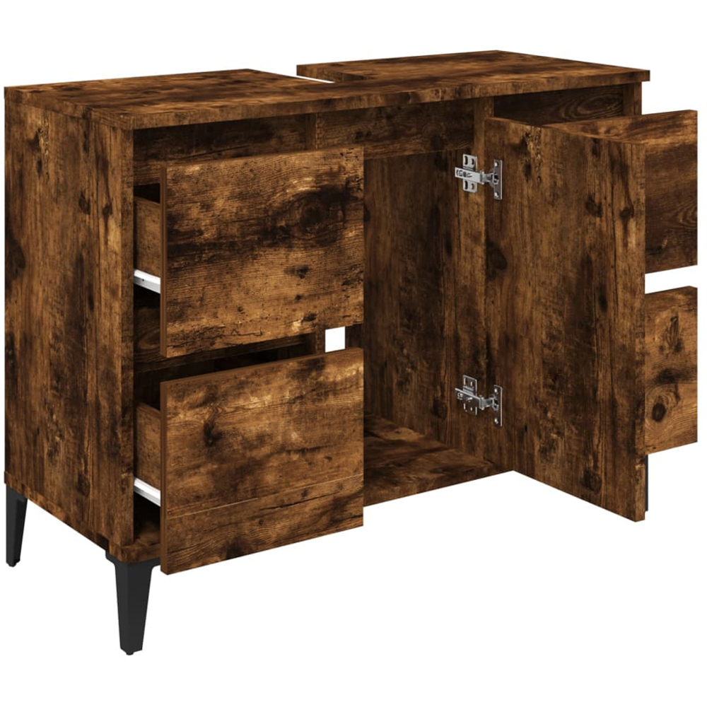 vidaXL Single Door 4 Drawer Brown Bathroom Cabinet Image 6