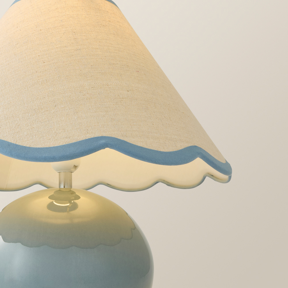 ValueLights Bosco Eucalyptus Teal Blue Trim Scallop Shade Ceramic LED Table Lamp Image 3