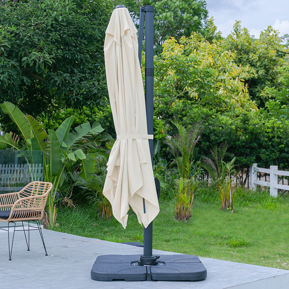 Living and Home Beige Square Rotating Crank Cantilever Parasol with Square Base 3m Image 8