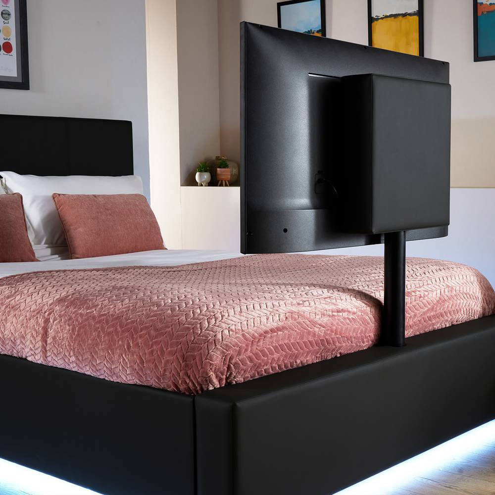 XR Living Ava Double Black PU Upholstered TV Bed with Underbed Lights Image 2