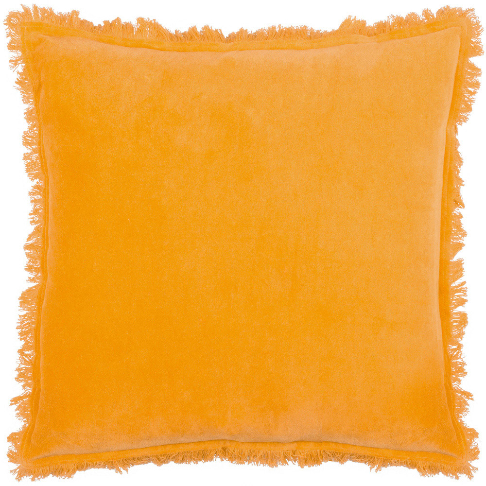 furn. Gracie Mustard Velvet Fringed Cushion Image 1