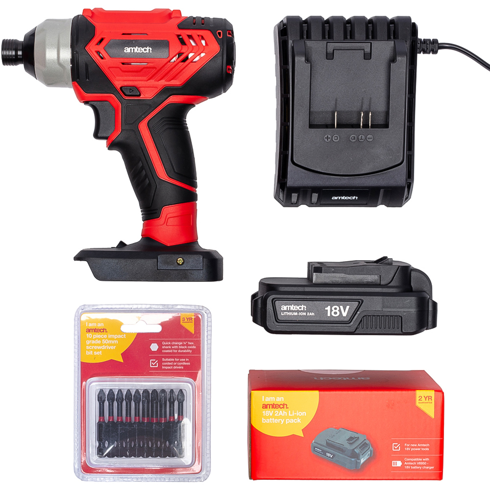 Amtech V6615 Impact Driver with V6952 Battery and L2395 Screwdriver Bit Image 1