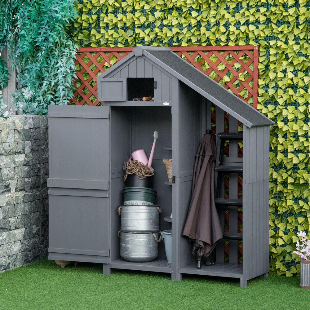 Outsunny 4.2 x 6ft Grey Garden Storage Shed with Tilted Roof Image 2