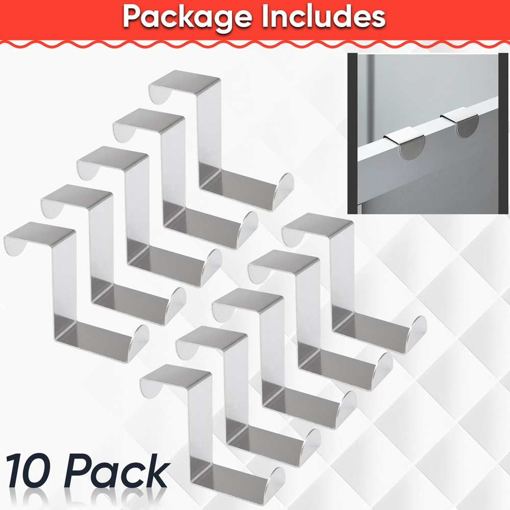 ATEK Stainless Steel Reversible Over Door Hook 10 Pack Image 3