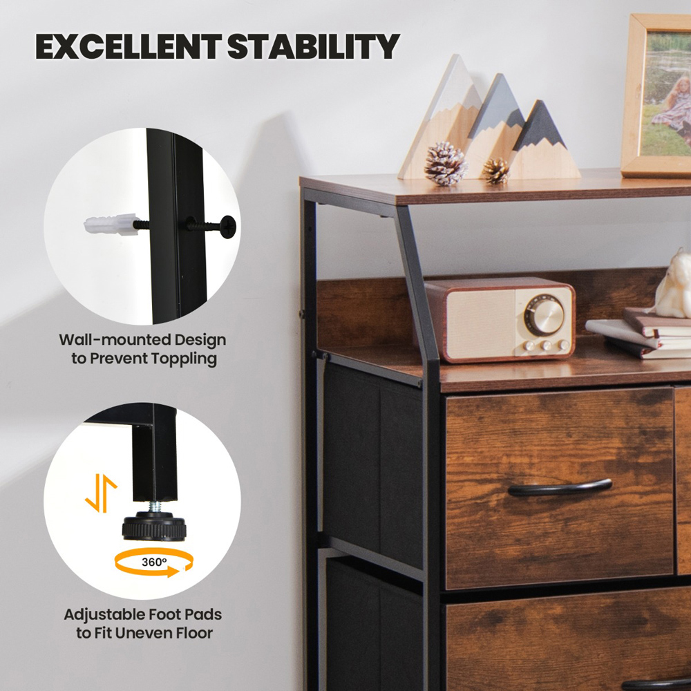 Costway 4 Drawer Single Shelf Brown Steel Floor Storage Cabinet Image 8