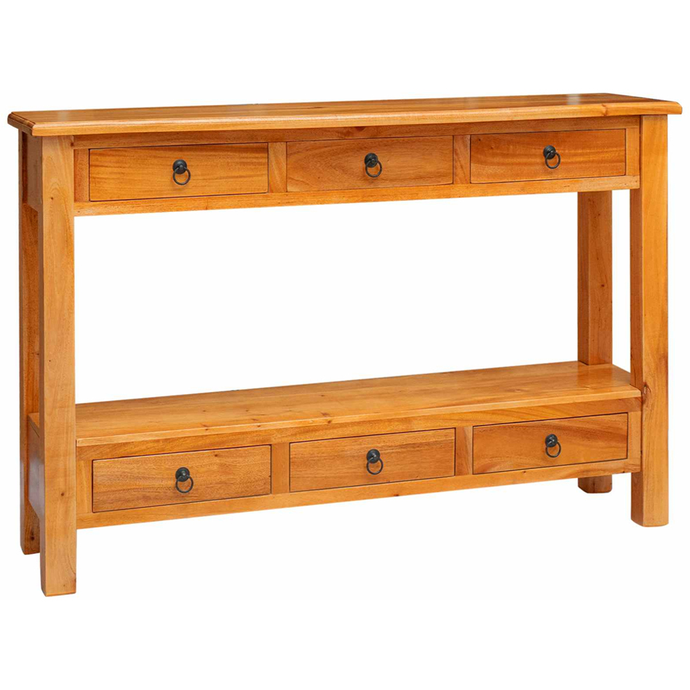 vidaXL 6 Drawer Single Shelf Natural Solid Mahogany Wood Rustic Console Table Image 3