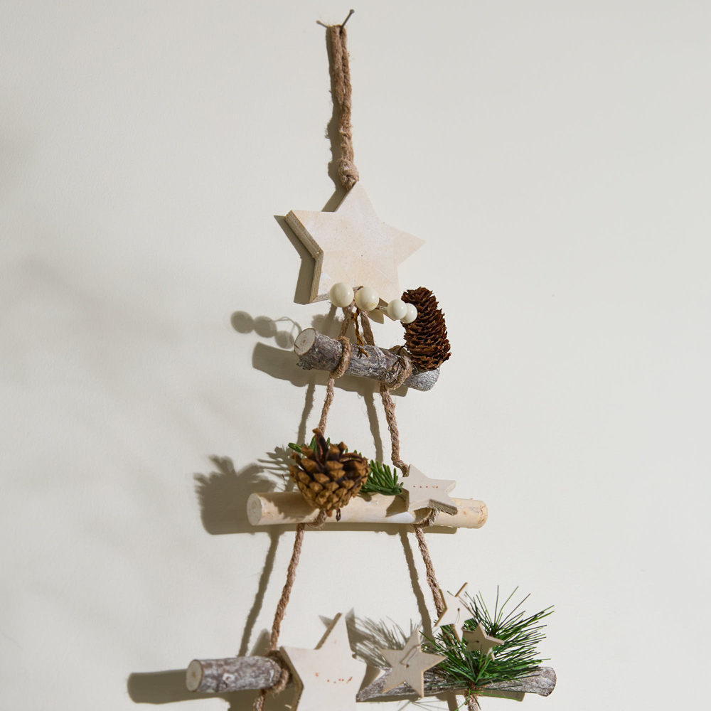 Dibor Winter Sparkle Wooden Star and Eucalyptus Leaves Christmas Tree Ladder Decoration 88cm Image 4