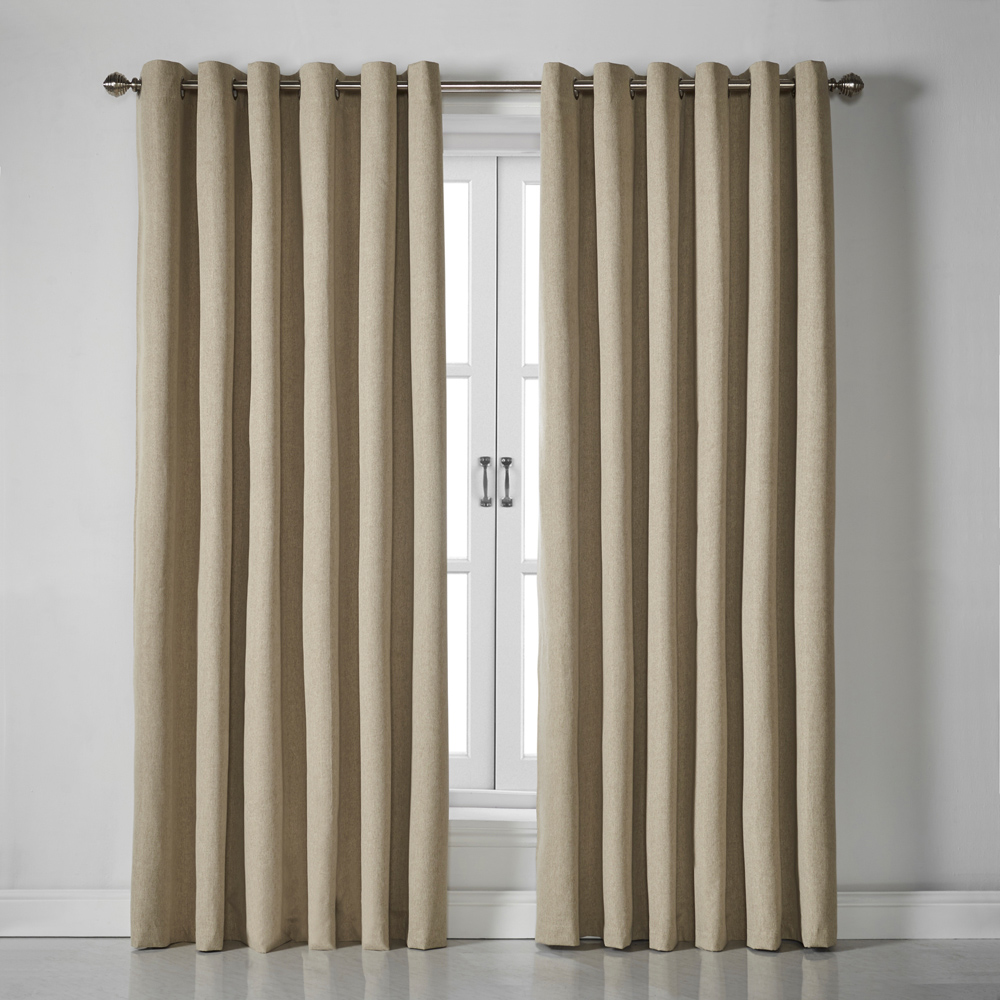 Alan Symonds Beige Linen Look Blackout Ring Top Eyelet Curtains 110 x 229cm Image 1