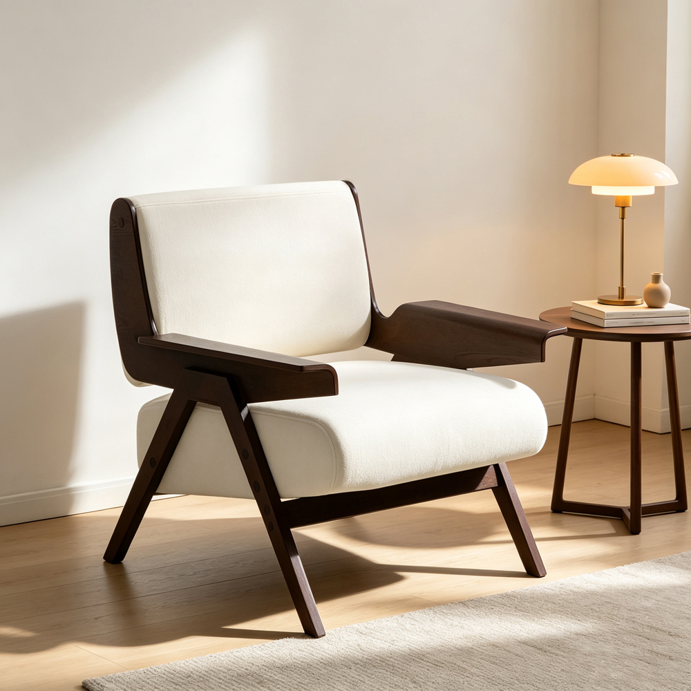 Living and Home Beige Chenille Modern Armchair Image 7